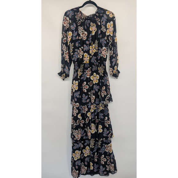 Tory Burch Silk Floral Indie Tiered Maxi Dress Size 0 Hopewell Runs Large #1A459 - Picture 2 of 12
